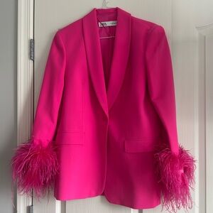 Feather Zara blazer with feather cuffs, gorgeous worn just a few times!!